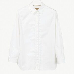 Burberry White Cotton-Poplin Scalloped-Trim Buttoned Shirt